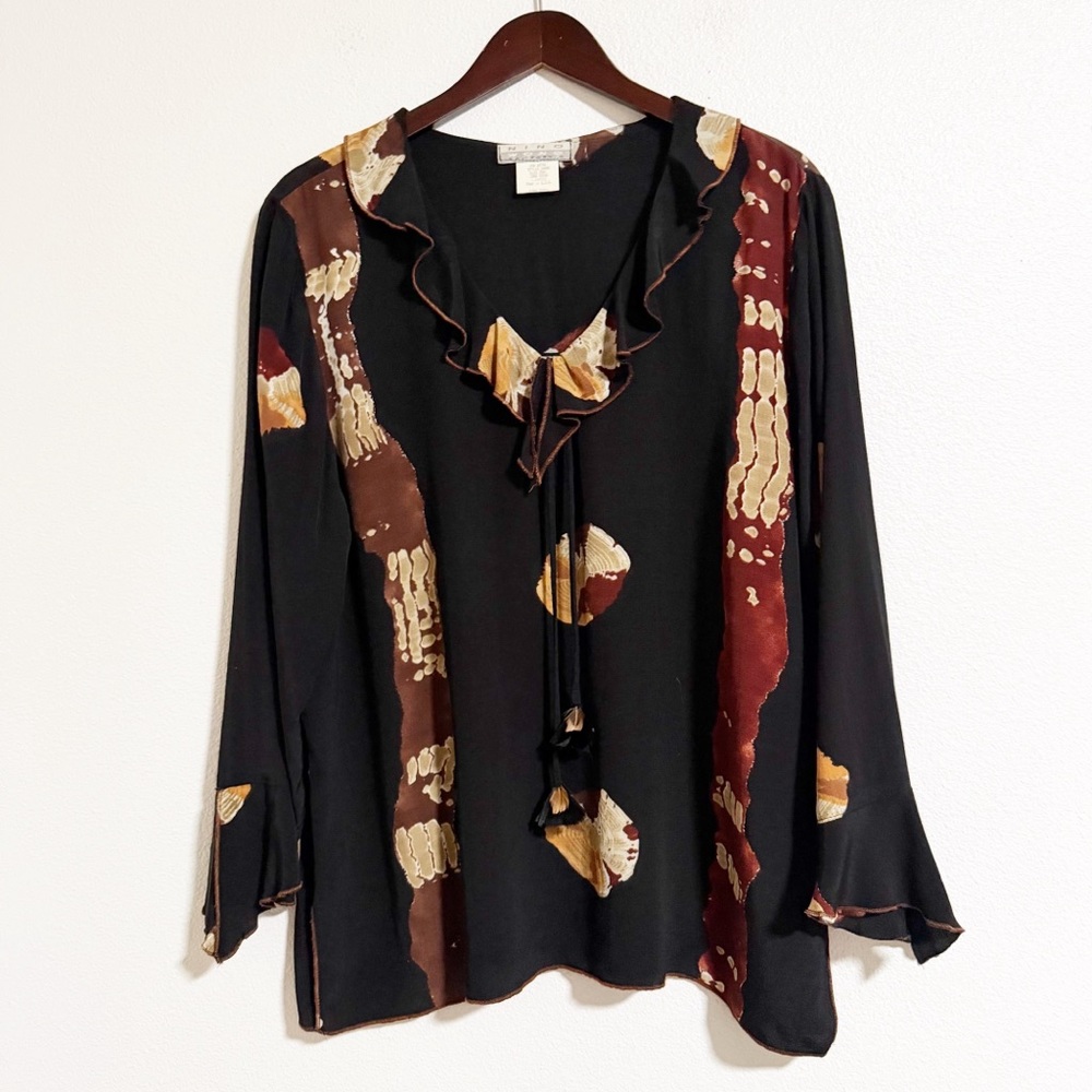 Vintage 90s Nino Wong Ruffle Neck Feather Tassel Blouse